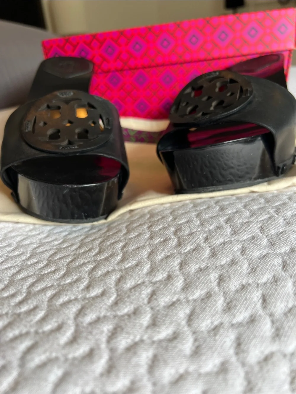 Tory Burch Black Leather Logo Slide Mules